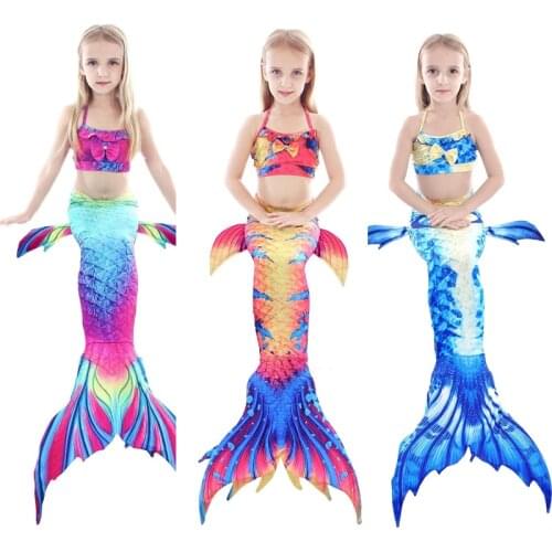 DUOJIAOYAN Latest design Costume Colorful Bikini Swimwear Children Mermaid Girls Swimwear 3 pcs/set Mermaid Tail Swimsuit