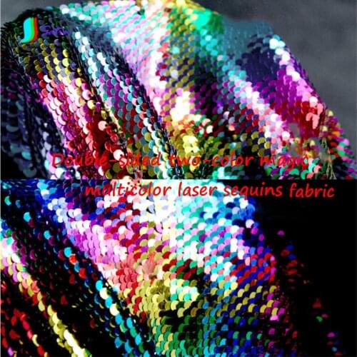 Encryption Double-sided Two-color Metal Light Illusion Multi-color Laser Small Scale Sequin Clothing Bags Designer Fabric A0318F