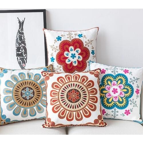 Emobroidery Floral Flower Leaves Cushion Covers Bohemian Style Emobroidered Elephant Phoenix Bird Cushion Cover Sofa Pillow Case