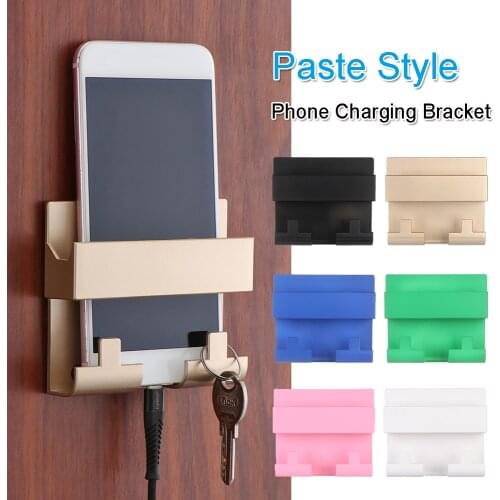Adhesive Phone Charger Holder Stand Paste Wall-Mounted Mobile Phone BracketFor iPhone Samsung Xiaomi Huawei Wall Mount Shelf
