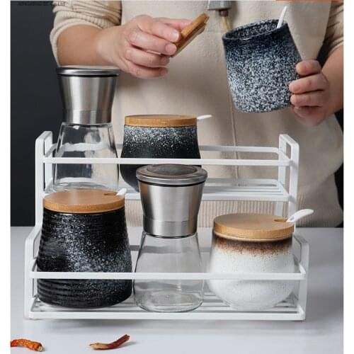 Creative Ceramic Seasoning Pot Household Combination Kitchen MSG Salt Pot Rack Seasoning Bottle Pepper Bottle Kitchen Utensils