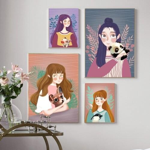 Cartoon Cute Abstract Girls Wall Art Canvas Painting Nordic Posters and Prints Wall Pictures for Living Children Home Decoration