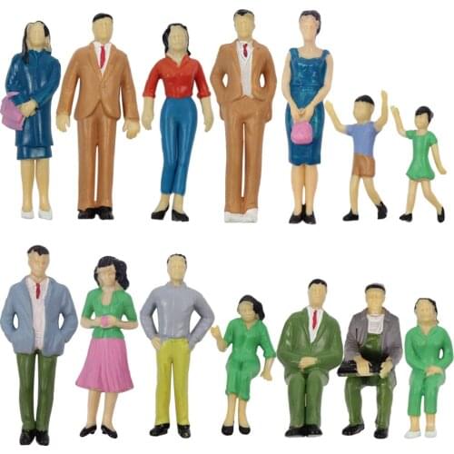 P2501 14pcs Model Trains G Scale 1:25 Painted Figures Standing Seated People Adult Children