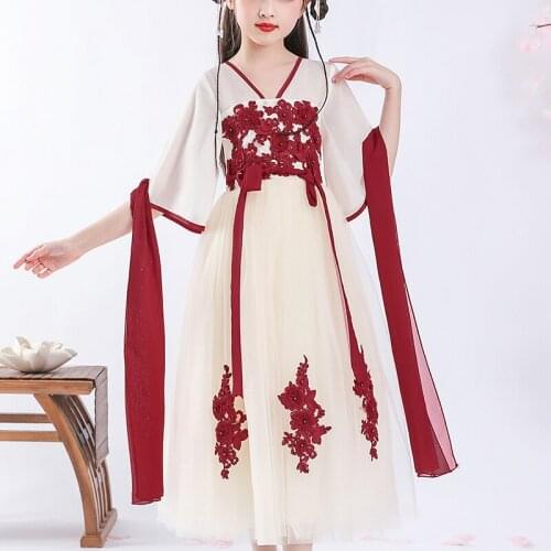 Hanfu Girls Dress Wedding Party Frock Flower Chinese Style New Year Princess Evening Tang Suit Dress Childrens Hanfu Dress b03