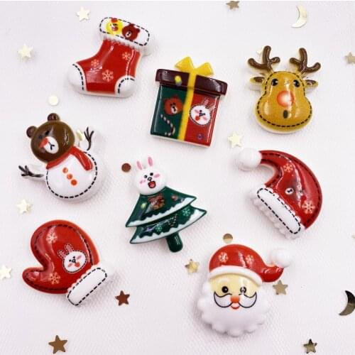 Resin Colorful Christmas Combination Flatback Cabochon Stone Miniature Christmas Ornament DIY 16pcs Scrapbook Figurines OG69