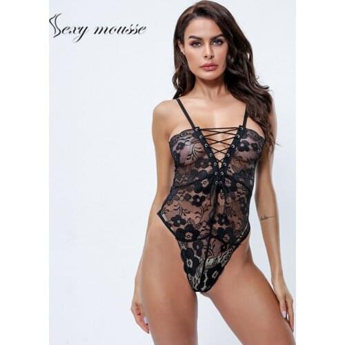 Sexy mousse Lace-up sexy cross-lace perspective womens jumpsuit tights body reductor mujer Beautiful Corrective underwear
