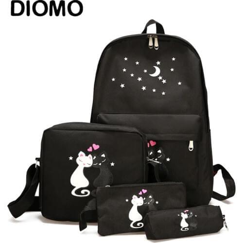 DIOMO school backpack Four-piece set for girls teenagers Canvas back pack female sac a dos femme fashion rucksack women casual