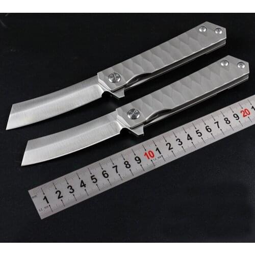 Freewolf Ball Bearing Flipper Folding Knife D2 Tanto Satin Finish Blade TC4 Titanium Alloy Handle EDC Gear H0158