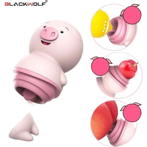 BlackWolf Cute Pink Pig Tongue Licking Vibrator Sex Toy for Women 10 Mode Clitoris Nipple Massage Vagina Balls Adult Erotic Toys