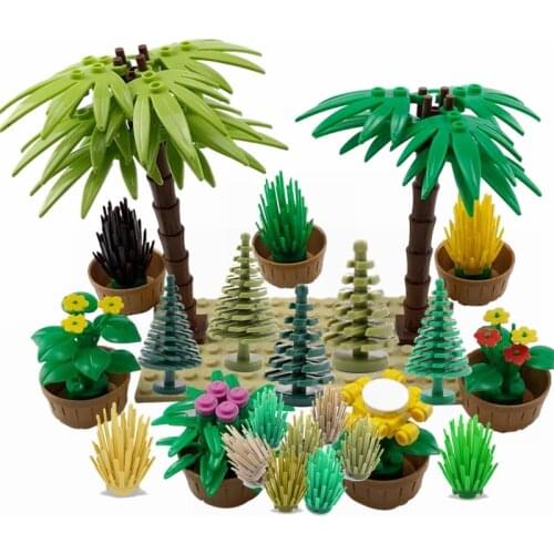 Creator Military MOC Green Bush Flower Grass Tree Plants Garden Scenes Weapon Accessories Building Blocks Toys Lockings Creators