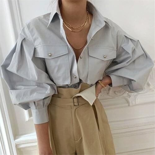 WGTD Chic Elegant Single-breasted Shirts for Womens Shirts Loose Oversized Blouses 2021 Summer Harajuku Fashion Female Tops