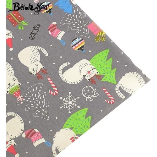 Booksew Christmas Style 100% Cotton Fabric Cat Pattern Cloth Fat Quarters DIY Bed sheet Sewing Patchwork Craft Home Textile