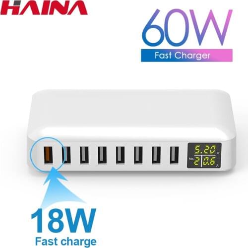60W 8 Ports usb charger Multile Port Quick Charge LED Display Phone Fast Charging Station Desktop Wall Home Travel Charger power