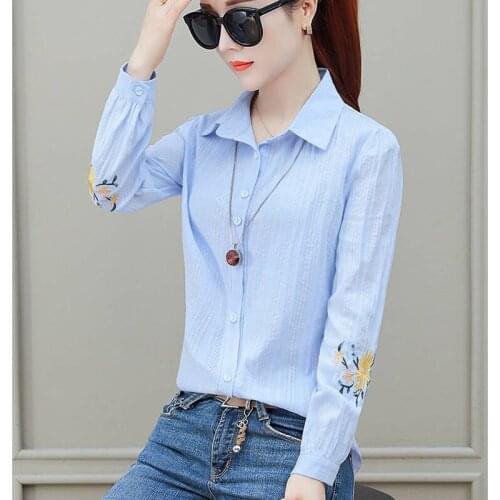 Embroidery Women Spring Autumn Style Blouses Shirts Lady Casual Embroidery Long Sleeve Blusas Tops ZZ0287