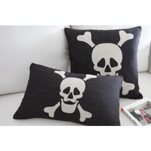 Skull pillow case, Pirate pillowcase, Rock Skull Pirate cotton linen throw pillow case pillow cover no core