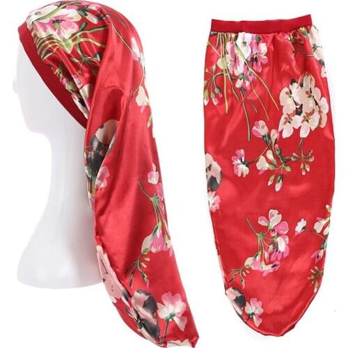 Long Dreadlock Night Sleep Bonnet For Women Silky Head Scarf Large Head Wrap Bonnet Satin Cheveux Nuit Nightcap Hair-Waving Cap