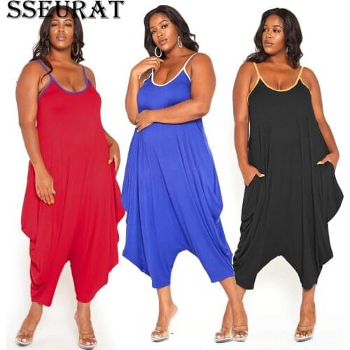 SSEURAT Women Jumpsuit Sleeveless Strap O-neck Loose Ankle Length Cross Jumpsuits Casual One Piece Overalls Summer