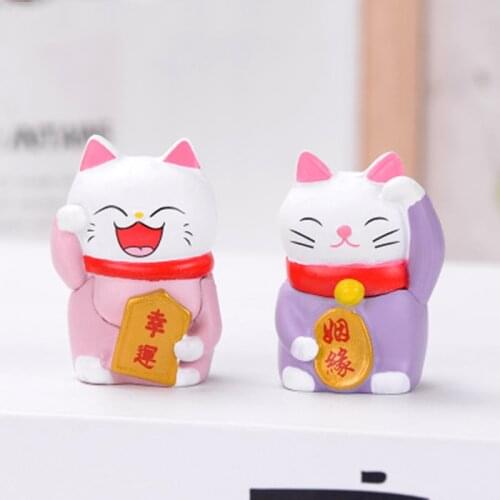 ZOCDOU 1 Piece New Year Beckoning Lucky Cat Model Small Statue Little Figurine Crafts Figure Ornament Miniatures