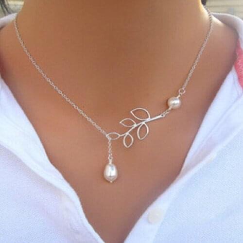 1 Pcs Hot Sale Fashion Pearl and Leaves Lariat Necklace Women Choker Necklaces & Pendants