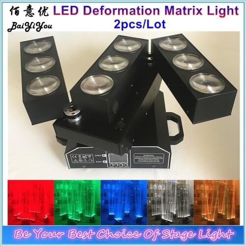 2pcs/Lot LED Deformation Matrix Beam Light 9pcs*10W RGBW 4In1 LED Three Rows Infinite Rotating Moving Head Matrix Stage Light