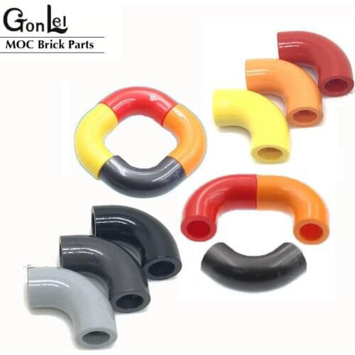 20Pcs/Lot Brick Round 1x1 diameter Tube with 90 Degree Elbow(2x2x1) and Axle Holes(Crossholes) at each end MOC Brick DIY Toys