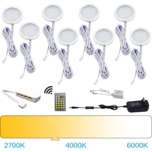 AIBOO LED Under Cabinet Lights Puck Lights Color Temperature Changeable Warm+White with IR Remote for Kitchen Counter