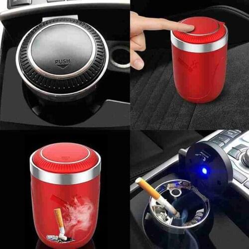 Car Ashtray with Lid Portable Car Cigarette Ashtray with LED Light Push Type Car Ashtray for Women/Men Car Interior Accessories