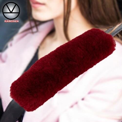 KAWOSEN Genuine Sheepskin Car Seat Belt Cover Car Safety Belt Accessories Neck Shoulder Strap Cushion Pillow Automobile WSBC01