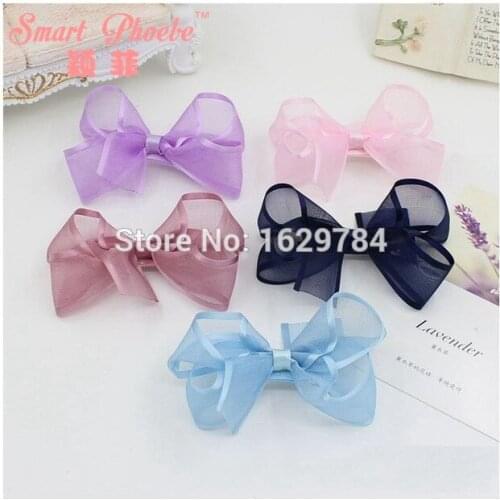 Boutique 20pcs/4C Fashion Cute Chiffon Hair Bow Girls Hairpins Kawaii Solid Gauze Bowknot Hair Clips Headwear Hair Accessories