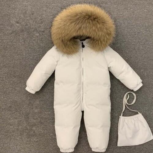 Winter Baby Boy Girl Rompers Duck Down Jumpsuit Natural Fur Hooded Children Toddler Outerwear Kids Snowsuit Down Jacket Y3611