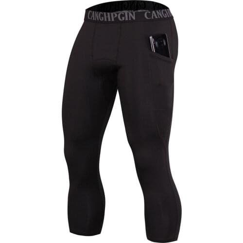 Stretch Fitness Pants Mens Basketball Running Training Compression Tight-fitting Seven Points Mens Tights Leggings Sweatpants