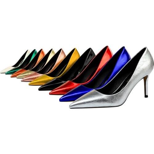 European and American fashion simple large size thin heel retro high heels shallow mouth pointed sexy thin single shoes 272-1