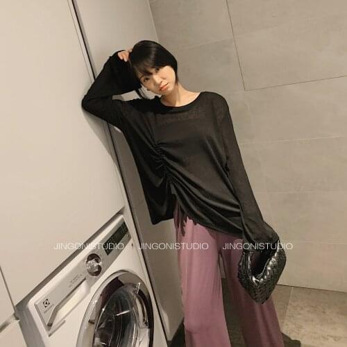 Sexy Women T-Shirt See Through Transparent Mesh Tops Long Sleeve Oversize Female Drawstring Summer Sun Block Jacket Beach Sports