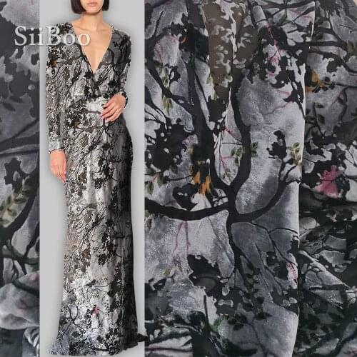 Rayon velvet fabric flocking silk fabric for dress bird floral burnout silk fabric tissu tecidos stoffen yarn free ship SP4655