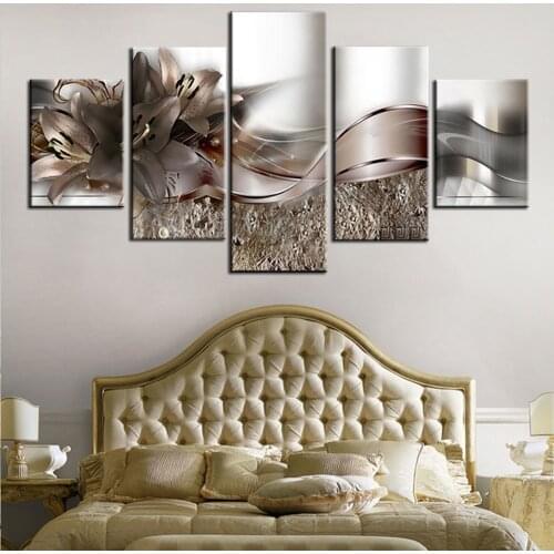 5PCS Nordic Gorgeous Flower Art Oil Painting Modular HD Printing Poster Wall Living Room Bedroom Home Decoration Frame