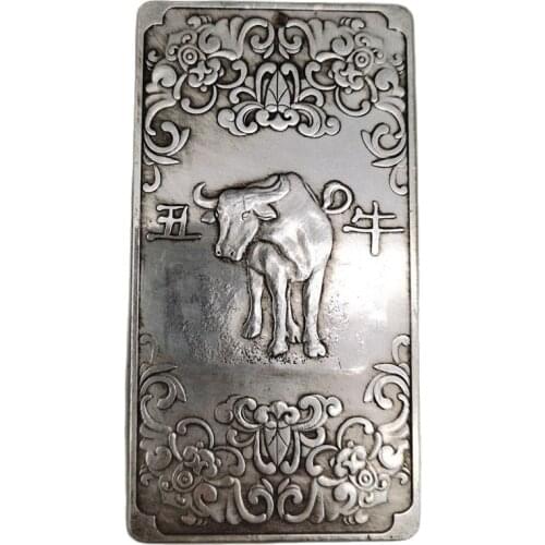 Chinese old Tibetan silver relief Zodiac Cow Waist Card amulet pendant Feng Shui lucky Card pendant