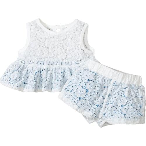 New Toddler Baby Girls Sweet Lace Clothes Sets, Crew Neck Sleeveless Flared Hem Blouse Vest with Shorts Outfits