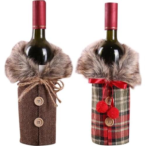 Red Wine Bottle Cover Bags Plaid Christmas Decoration Plaid US