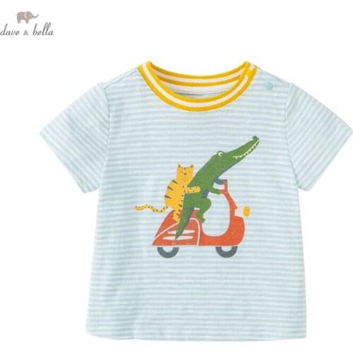 DBA16226 dave bella summer baby boys casual cartoon striped T-shirt children tops kids boy fashion tees