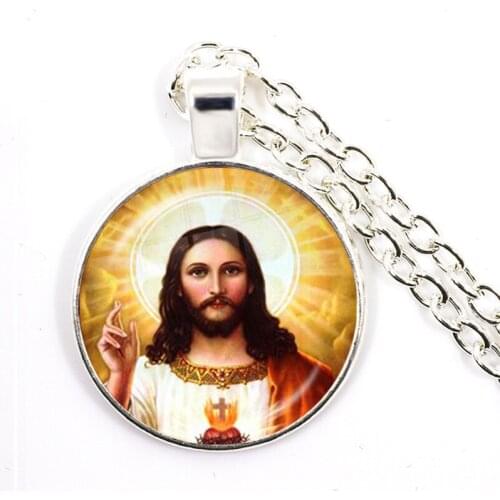 Hot Sale Sacred Heart of Jesus for Girl Luxury Brand Jewelry Glass Cabochon Choker Angel Wings Pendant Necklace Jewelry Dropship