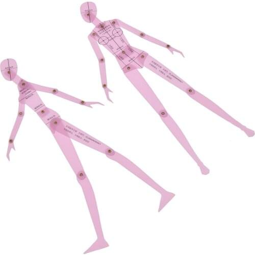 2PCS Women Garment Design Effect Drawing Style Ruler DIY Craft Human Body Dynamic Hand Drawing Template Ruler
