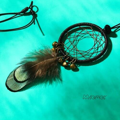 MIAMOR Cute MINI Dreamcatcher Necklace Handmade Dream Catcher Net With Feathers & Small Bell Decoration Ornament AMOR001567