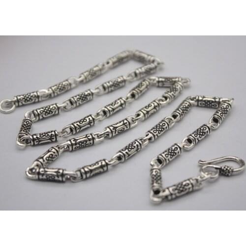 Classic S925 Silver Necklace Man Womans 4mmW Lucky Chinese Knot Pattern Beads Chain / 19.6"L Fashion