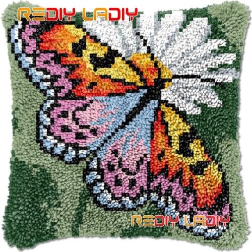 Latch Hook Cushion Butterfly DIY Needlepoint Kits Chunky Acrylic Yarn Arts Crocheting Lofty Pillow Case Hobby & Crafts