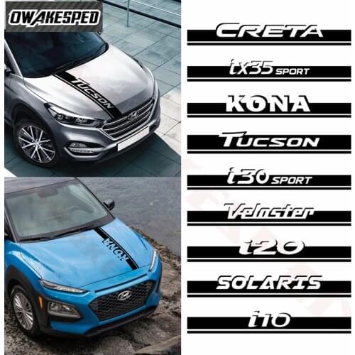 Car Hood Bonnet Stripes Stickers For-Hyundai CRETA Tucson IX35 KONA I30 Veloster I20 Solaris I10 Auto Engine Cover Vinyl Decals