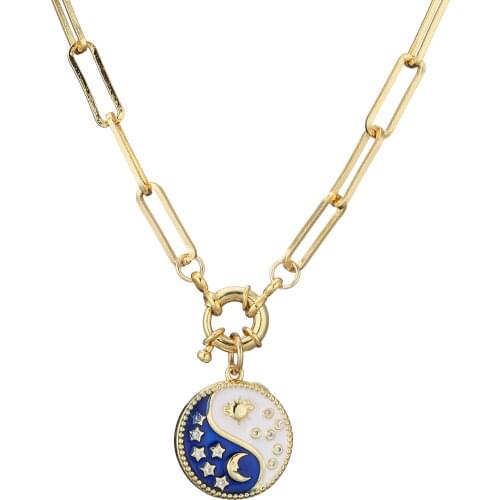 HECHENG,Fashion NEW 2021 Necklace,Chain Link Round Star and Moon Charm Necklace,For Women and Girls New Year Gifts