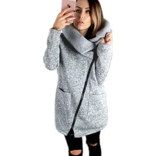 Plus Size Autumn Winter Womens Sweatershirt Casual Slim Side Zipper Turn-Down Collar Hooded Asymmetric Women Hoodies