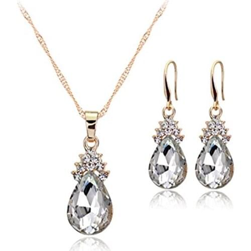 Necklace Earrings Crystal Rhinestone Water droplets Elegant Women Jewelry Set of Crystal Pendant Necklace+Earrings