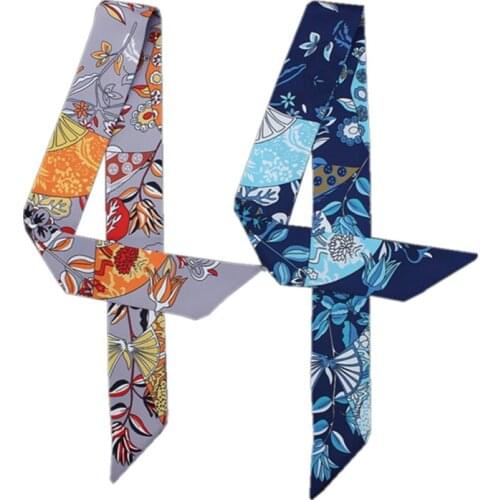 Beach shawl scarf 2021 retro fan flower womens small silk scarf tied bag handle ribbon headscarf ladies small neckerchief MR32