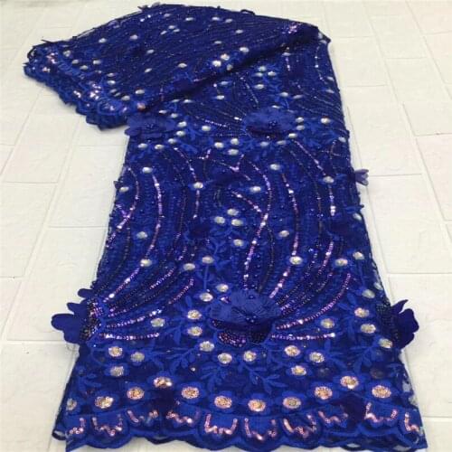 Latest African beads Lace Fabric 2021 High Quality sequins Lace Royal Blue Orange Nigerian Lace Fabrics For Wedding Dress